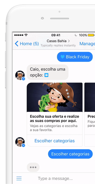 Baianinho - chatbot para Facebook das Casas Bahia