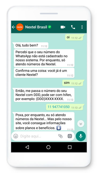 Conversa com chatbot da Nextel Brasil