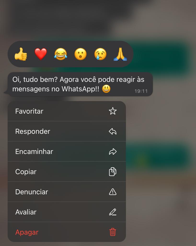 Novas reações no WhatsApp - screenshot