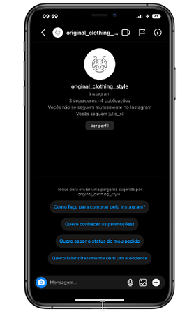 Confira um exemplo de experiência no Instagram utilizando Ice Breakers.