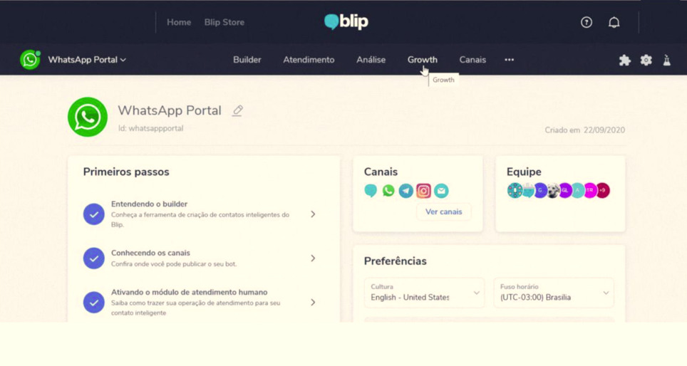 Print dentro da plataforma Blip mostrando a tela do Clicktracker