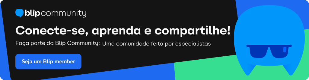 banner colorido apresentando a blip community com o blippinho de óculos