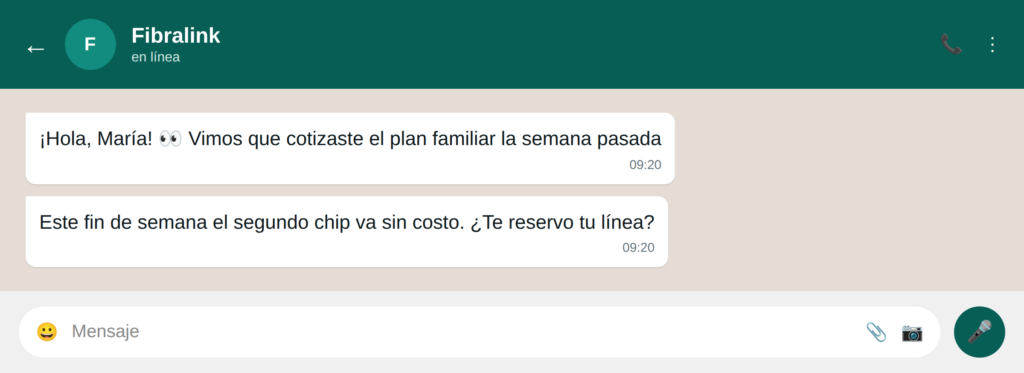 03 reactiva prospectos - WhatsApp para telecomunicaciones: 21 ejemplos para mejorar la experiencia de usuario Reactiva prospectos que no cerraron