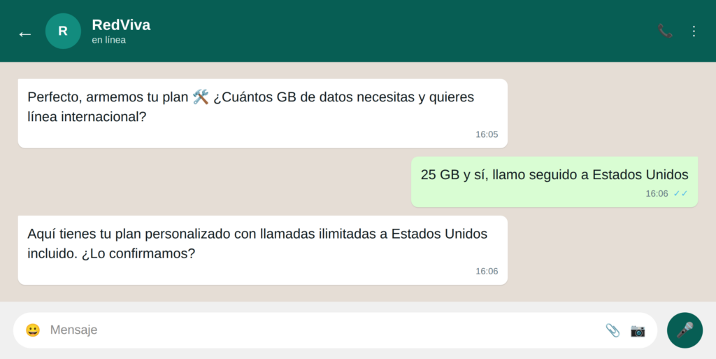 05 arma plan medida - WhatsApp para telecomunicaciones: 21 ejemplos para mejorar la experiencia de usuario Arma un plan a la medida dentro del chat