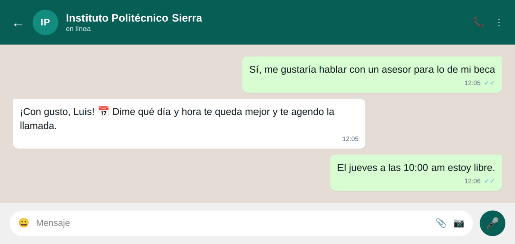 06 agenda citas asesor - WhatsApp para educación: 20 ejemplos de uso para escuelas y universidades 06 agenda citas asesor - WhatsApp para educación: 20 ejemplos de uso para escuelas y universidades WhatsApp para educación