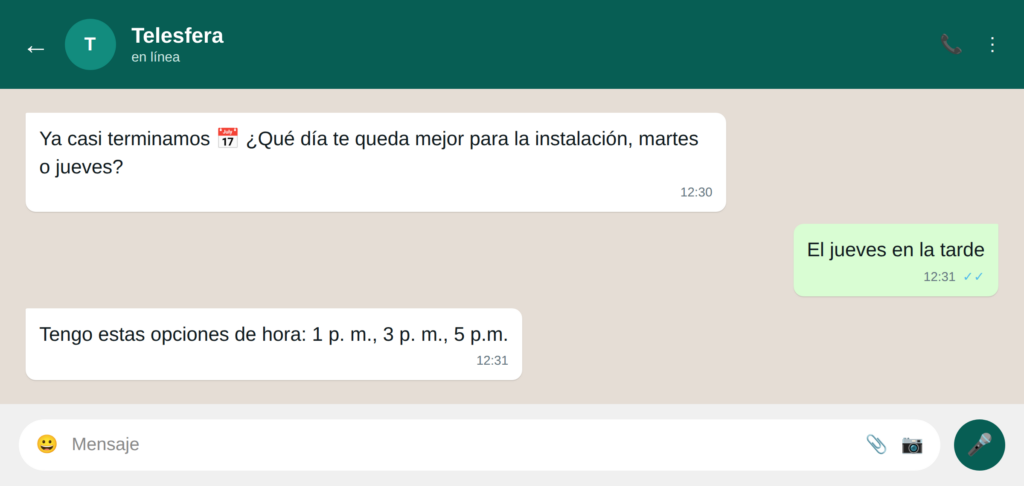 06 agenda instalacion - WhatsApp para telecomunicaciones: 21 ejemplos para mejorar la experiencia de usuario Agenda la instalación sin llamar al call center