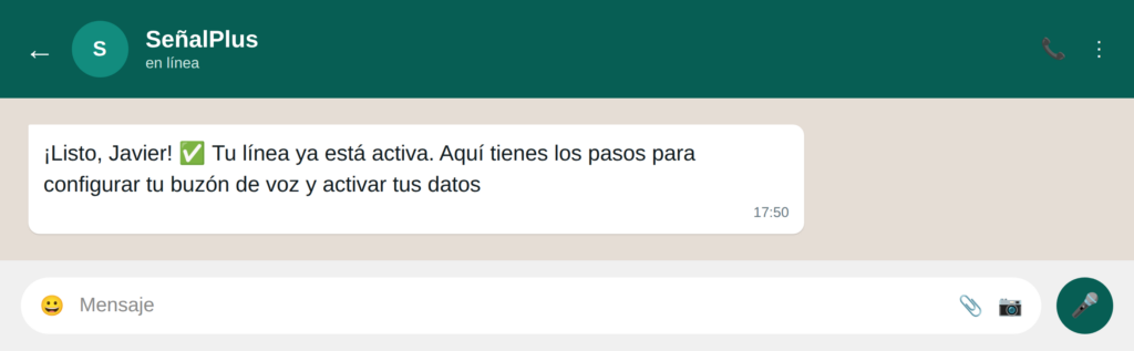 09 confirma activacion - WhatsApp para telecomunicaciones: 21 ejemplos para mejorar la experiencia de usuario Confirma la activación con instrucciones de uso