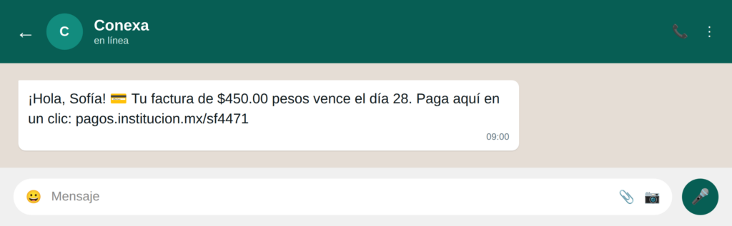 10 recordatorio pago link - WhatsApp para telecomunicaciones: 21 ejemplos para mejorar la experiencia de usuario Envía el recordatorio de pago con link directo