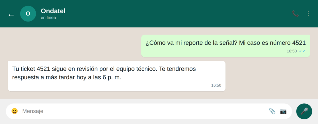 15 seguimiento reporte - WhatsApp para telecomunicaciones: 21 ejemplos para mejorar la experiencia de usuario Abre y da seguimiento a un reporte sin llamar