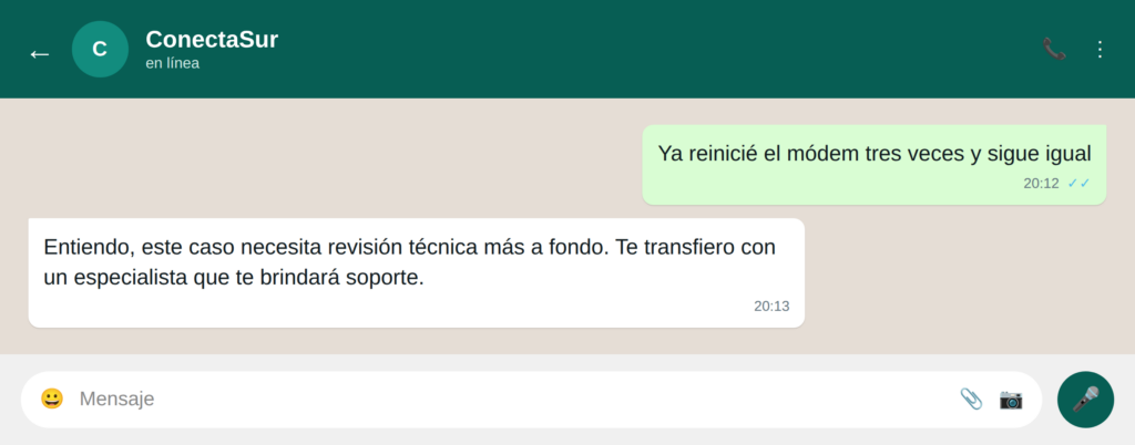 16 escala agente humano - WhatsApp para telecomunicaciones: 21 ejemplos para mejorar la experiencia de usuario Escala con un agente humano