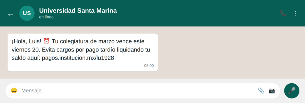 18 recordatorios vencimientos 1 - WhatsApp para educación: 20 ejemplos de uso para escuelas y universidades 18 recordatorios vencimientos 1 - WhatsApp para educación: 20 ejemplos de uso para escuelas y universidades WhatsApp para educación
