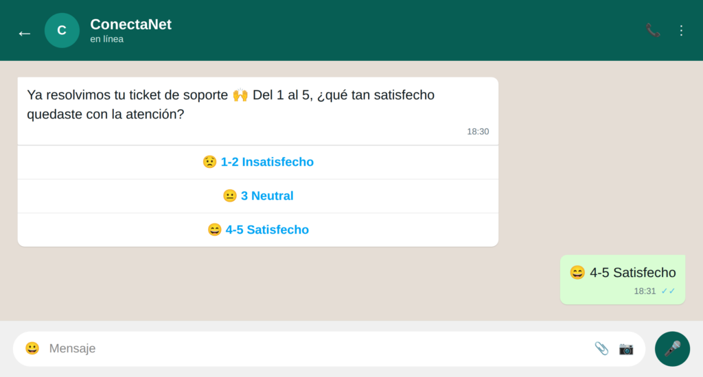 20 encuesta satisfaccion - WhatsApp para telecomunicaciones: 21 ejemplos para mejorar la experiencia de usuario Envía encuestas de satisfacción automatizadas