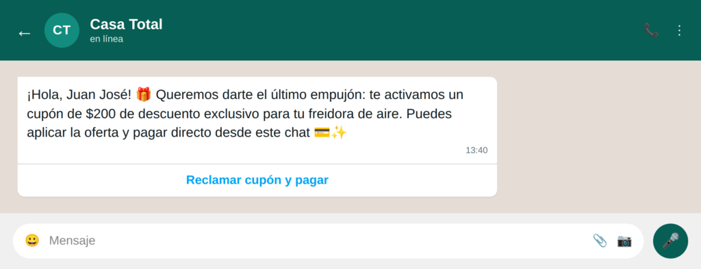 04 cupones pago chat - WhatsApp para retail: 16 ejemplos de uso que transforman la experiencia de compra Whatsapp para retail