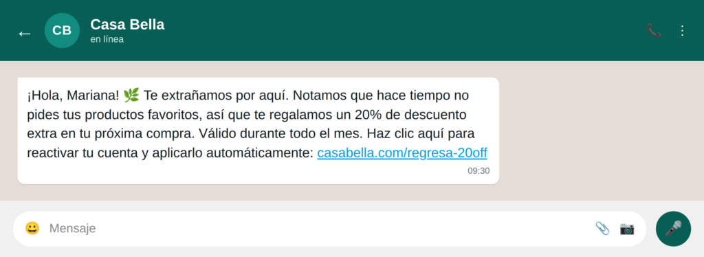 15 reversion churn - WhatsApp para retail: 16 ejemplos de uso que transforman la experiencia de compra Whatsapp para retail