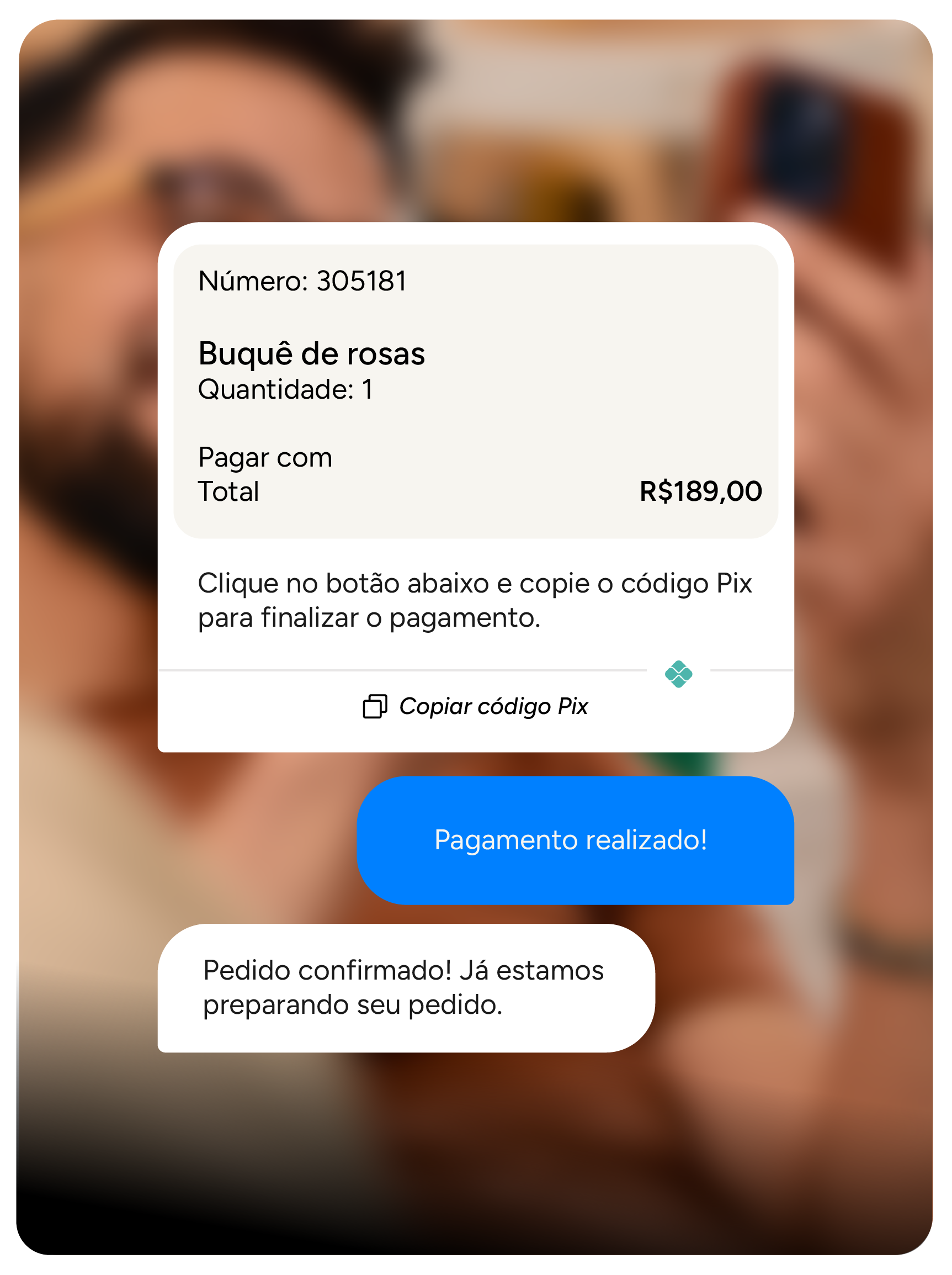 Demonstração de conversão e vendas no WhatsApp